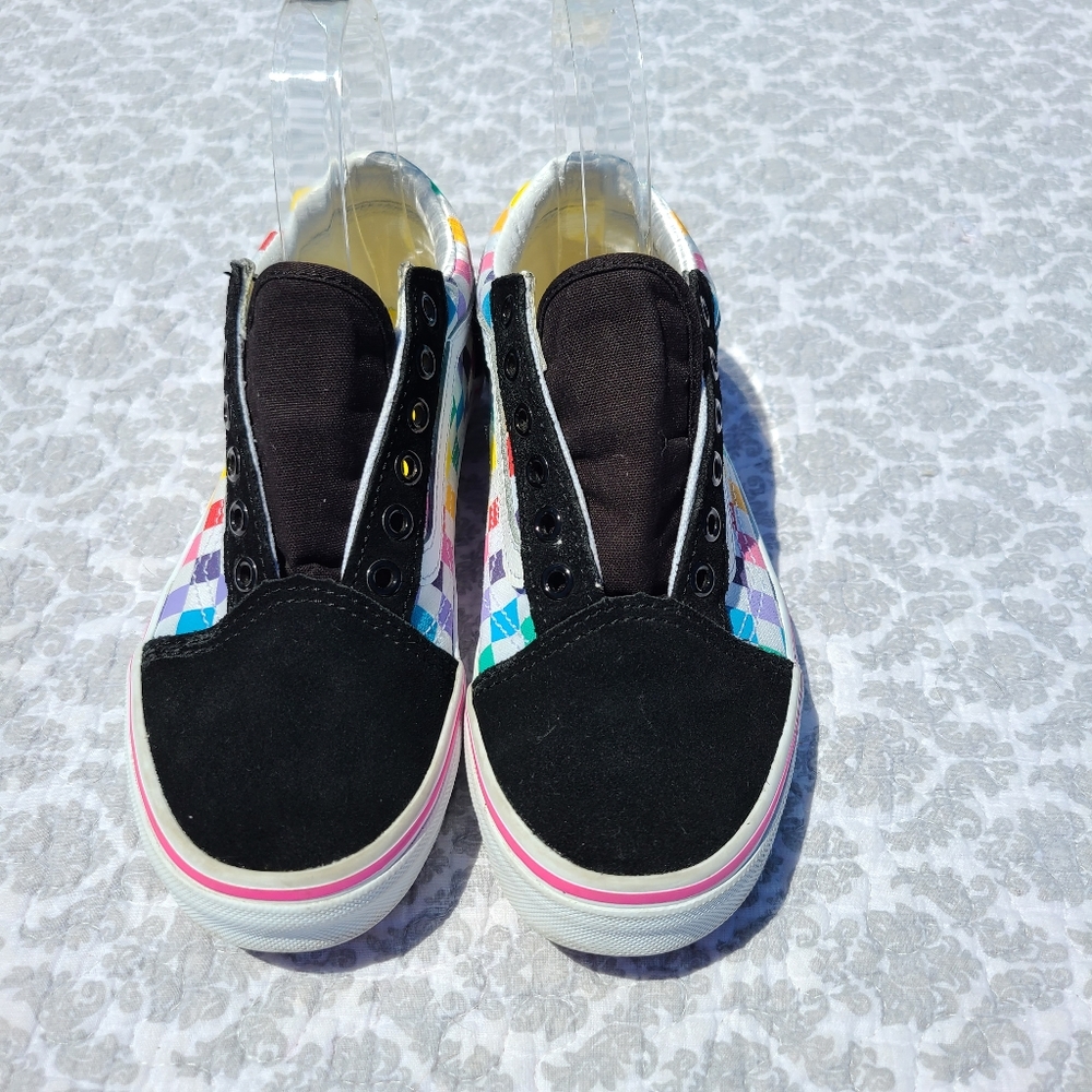 COPY - Vans Pride Multi Color Chekered Suede Lace Up Kids Sneakers Size 3 - Picture 2 of 11